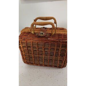 Vintage Wicker Picnic Basket Purse Polka Dot Interior Purse Wicker